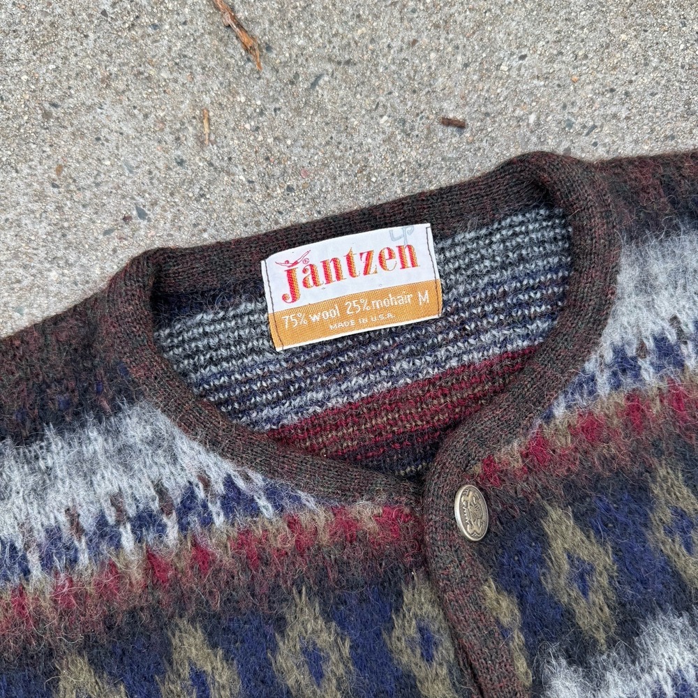 Vintage 60s Jantzen Cardigan Mohair M/L Brown Nordic Pattern Grunge